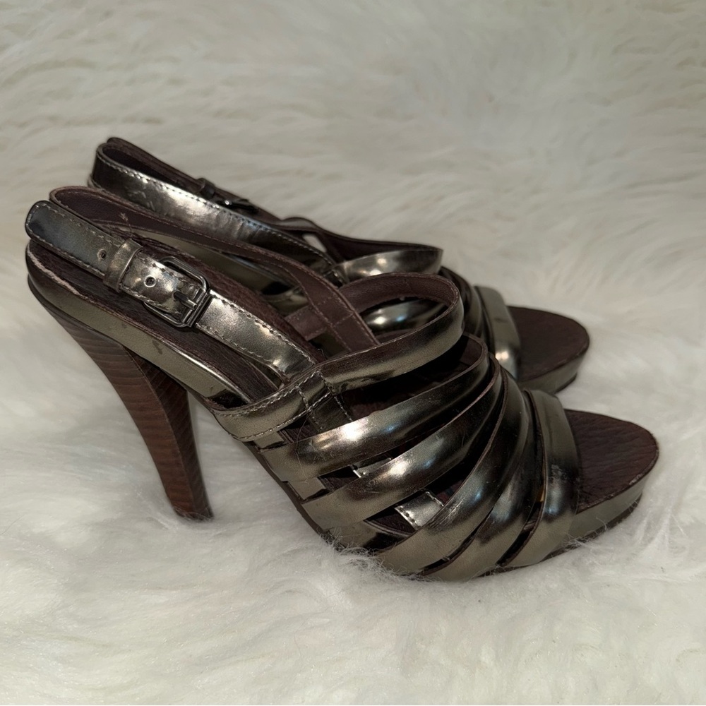 BCBGMaxAzria Metallic Strappy Heels